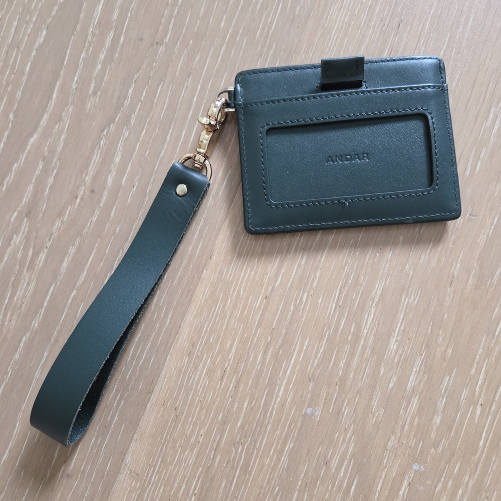 Andar Pine Green Denner Leather Card Holder with Strap